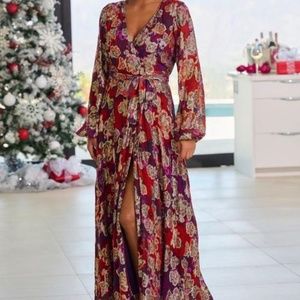 Red, Purple & Gold Wrap Maxi Dress